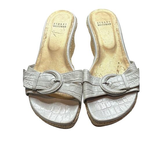 Stuart Weitzman Women's Raffia Wedge Sandals Size 9.5M Beachy Resort Boho Croc - Picture 2 of 8